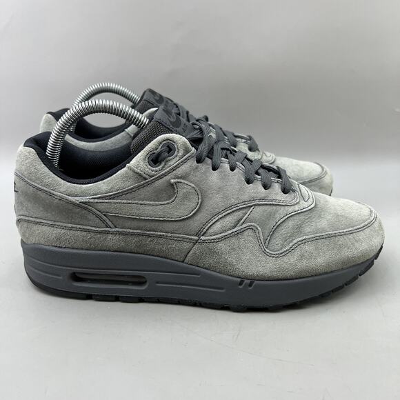 Nike Air Max 1 Premium Anthracite Sneakers Men Size 8.5 Gray Suede Running Shoes - Picture 1 of 8